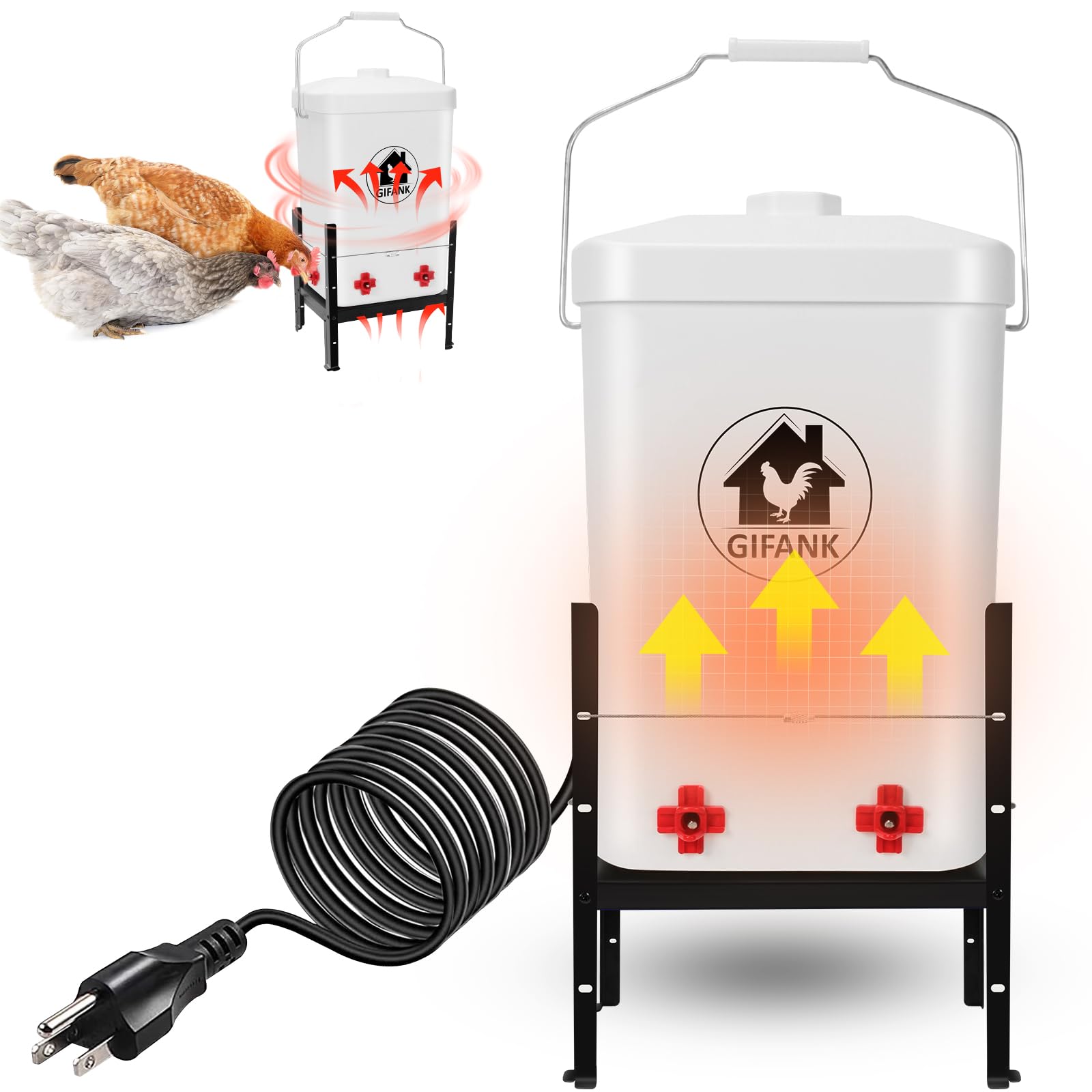 Photo 1 of 3 Gallon Heated Chicken Waterer for Winter Automatic Heated Chicken Waterer Adsjustable Height Poultry Drinker Heater Anti-Freezing Watering System for Chicken Coop Accessories