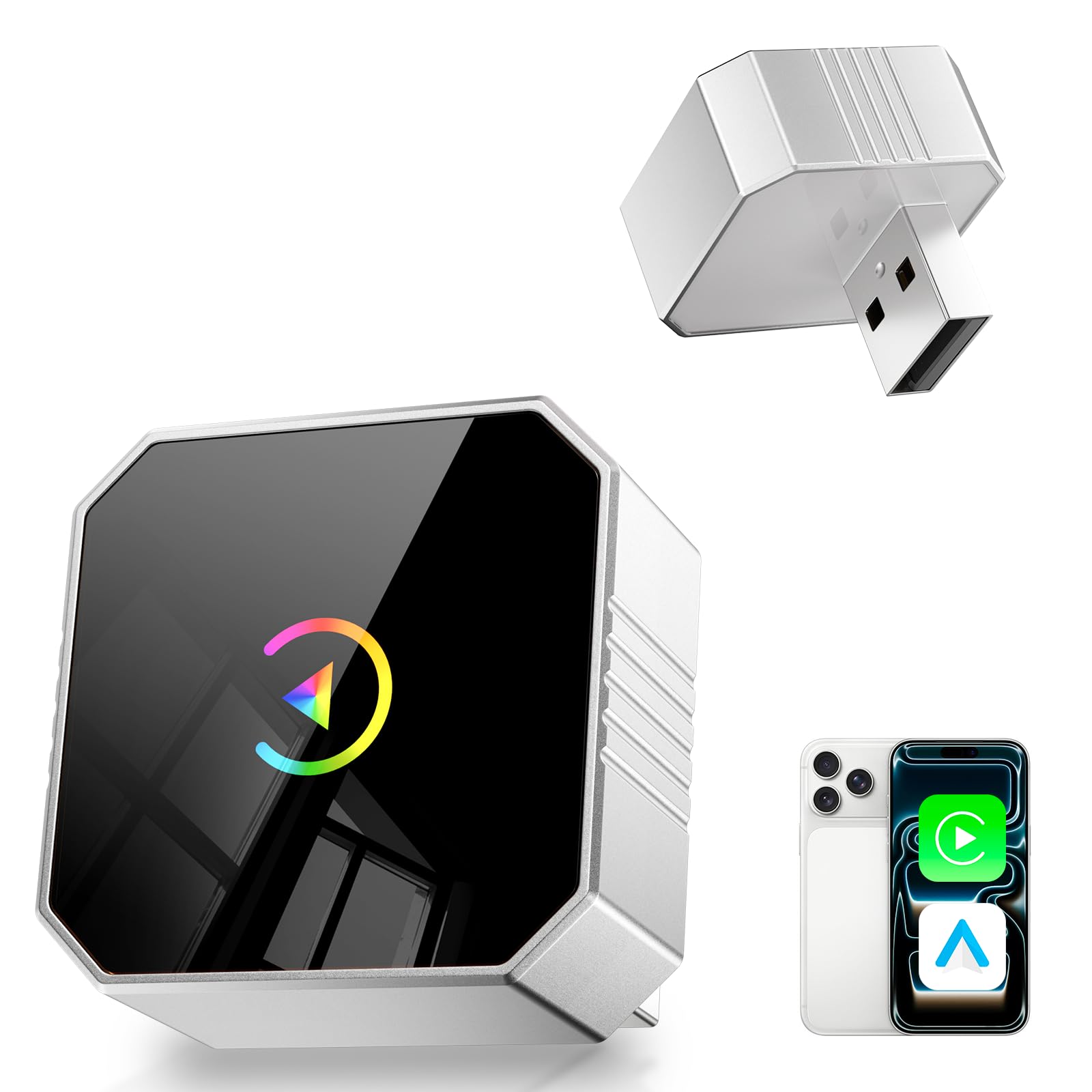 Photo 1 of 2026 Upgraded Mini Wireless CarPlay Adapter for CarPlay & Android Auto, Plug & Play, Fast, Auto Connect, No Latency 2in1 Car Play Wireless Adapter for iPhone iOS 10+ Android 11+ Information Display