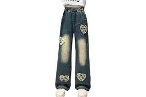 NABER Kids Girls Casual Baggy Wide Leg Denim Pants Elastic Waist Casual Jeans Age 5-14