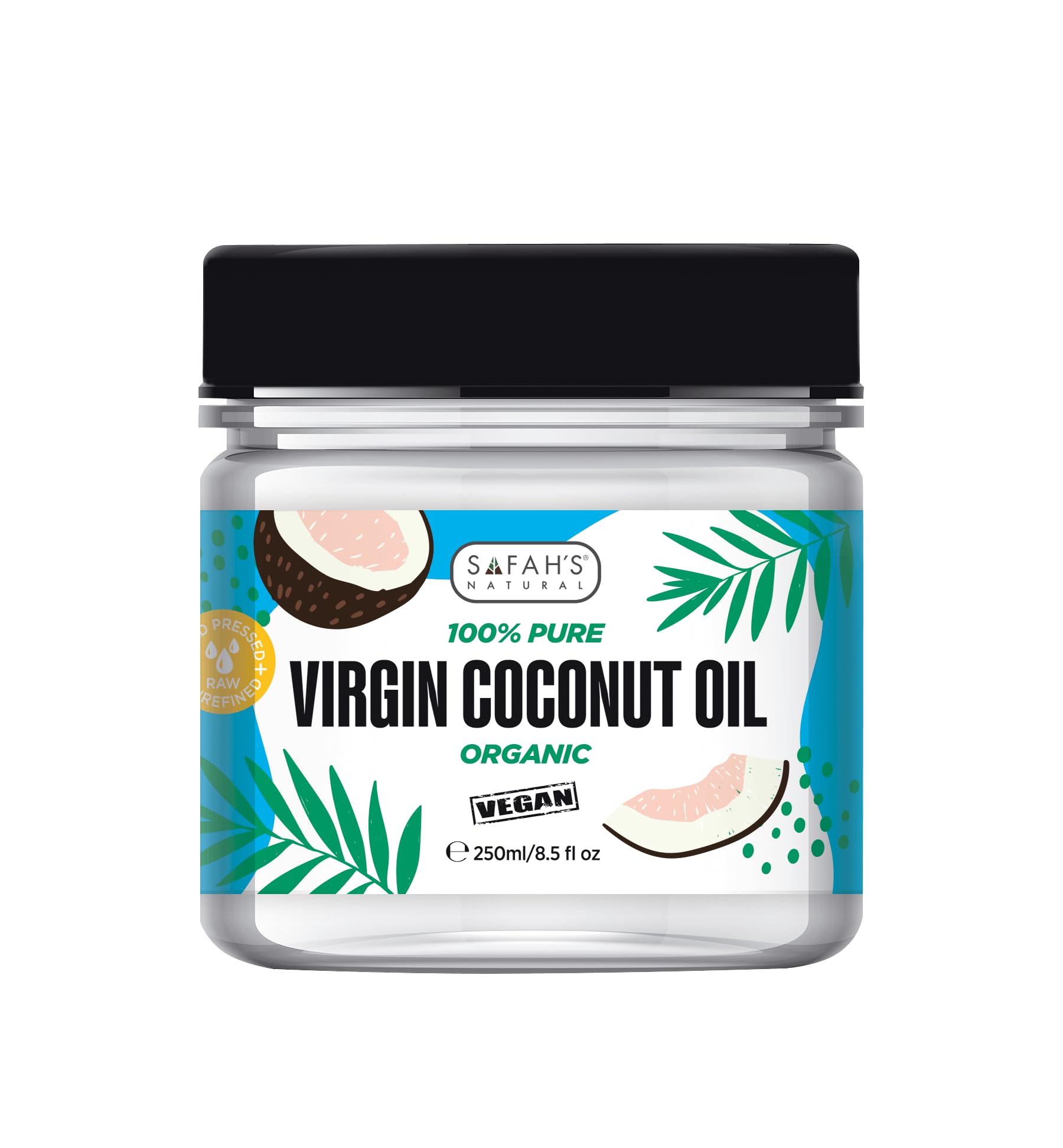 Safah’s Natural - Organic Coconut Oil | Cold-Pressed, Unrefined for Skincare & Hair Care - Pure, Natural & Multipurpose 250ml
