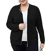 Unsenthy Plus Size Zip Up Sweaters for Women Casual Cardigan Sweater Long Sleeve Oversized Jacket with Pockets XL-5XL