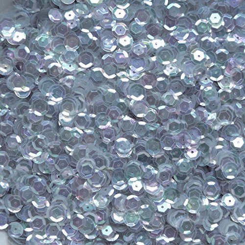 8mm Cup Sequins Pale Gray Crystal Iris Rainbow Iridescent Loose Facet Paillettes Made in USA