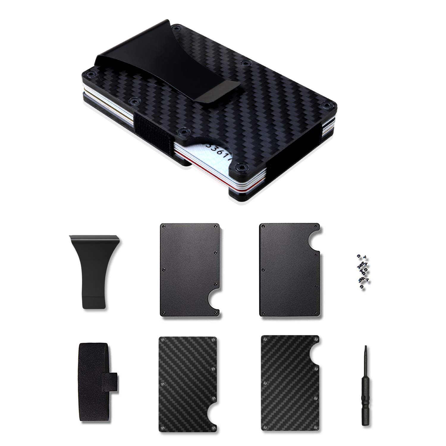 Carbon Fiber Wallet + Business Card Case Gift Set - RFID Blocking Slim Money Clip and Business Card Holder - Minimalist Credit Card Holder Organizer Protector Front Pocket Metal Money Clip for Men