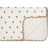 Baby Soft Double Muslin Thick Blanket Dotted Backing Cotton 40X55in Minky Blanket for Crib, Stroller, Travel, Decorative Shower Gifts Baby Essentials Girl&Boy (Heart)