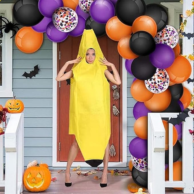 Costume de banane, costume de banane, costume de fruit, costume amusant de banane pour adulte, homme et femme, design monobloc pour carnaval, Halloween, fête et cosplay, idée cadeau parfaite