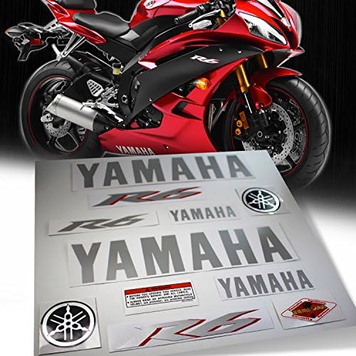 Full Sticker &amp; Emblem Decal Fairing/Fender Sticker Kit for 06-16 Yamaha YZF-R6 [Silver+Red]