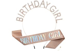 LadayPoa Birthday Sash and Tiara, Birthday Crown for Women Birthday Sashes Set,Stylish Birthday Hair Band Birthday Girl