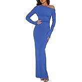 BTFBM One Shoulder Long Sleeve Dress for Women 2025 Bodycon Ruched Night Out Formal Maxi Fall Wedding Guest Dresses