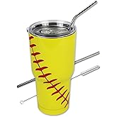 Softball Tumbler 30oz Urbanifi Cups with Protective Coating, Lid, Straw and Cleaner, Gift Sports Travel Coffee Mug, Stainless Steel,Vacuum Insulated, Keep Drinks Cold and Hot