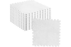 10pcs Plush Foam Puzzle Mat Tiles Soft and Non Slip Interlocking Carpet Tiles for Bedroom or Kids Room (White)
