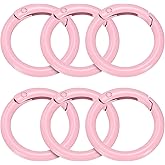 HARFINGTON 6pcs Metal Spring O Rings 1" Trigger Spring Keyrings Buckle Round Snap Clip for DIY Keychains Bag Purse Handbag, Pink
