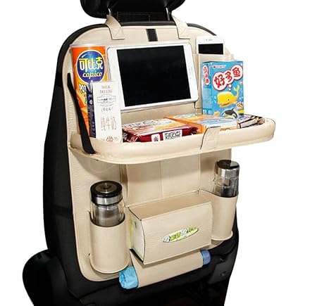 LvRao PU Leder Rücksitztasche fürs Auto mit Tablett-Fach | Rücksitz-Organizer für Kinder, Reise-Utensilien und Spielzeug | Mu