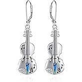 Sterling Silver Violin Dangle Earrings - Music Note Jewelry for Women, Mother's Gift