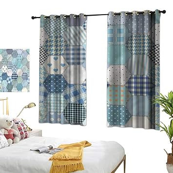 Amazon Com Lightly Navy Blue Curtains Cabin Quilt Pattern Retro