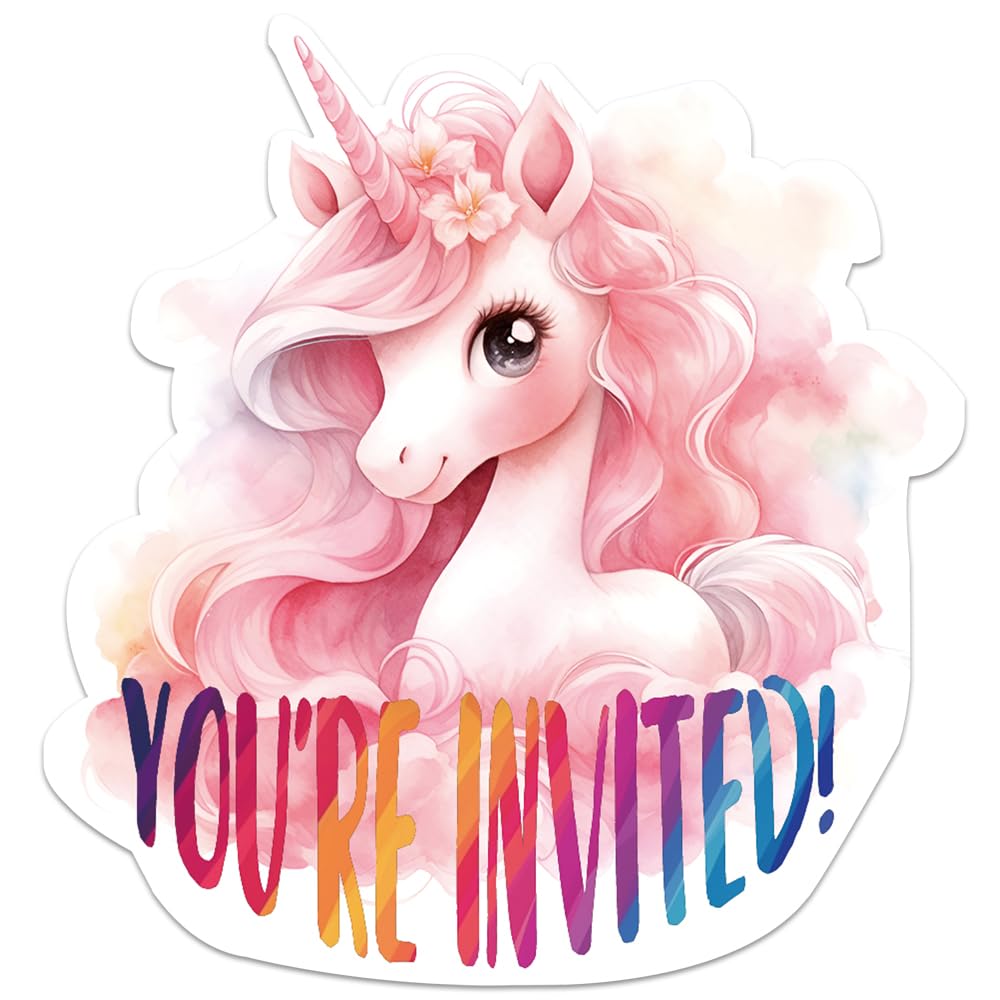 ZELAITE Unicorn Girls Party Invitations, 12PCS Unicorn Party Supplies Fill-in Invitations with Envelopes for Girls Birthday party (A)
