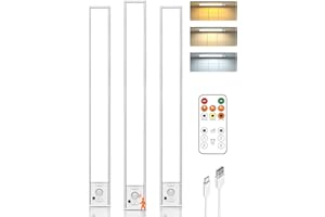 LENOMA 16in Under Cabinet Lighting with Remote, 160 LED Motion Sensor Light Indoor, 4000mAh USB Rechargeable Closet Lights Wireless, 3 Color Temps Under Counter Lights for Kitchen, Pantry, Stair, 3 Pack