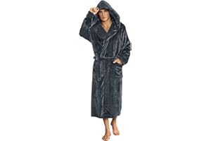 U2SKIIN Mens Hooded Robe, Plush Robes for Men Long Fleece Bathrobe
