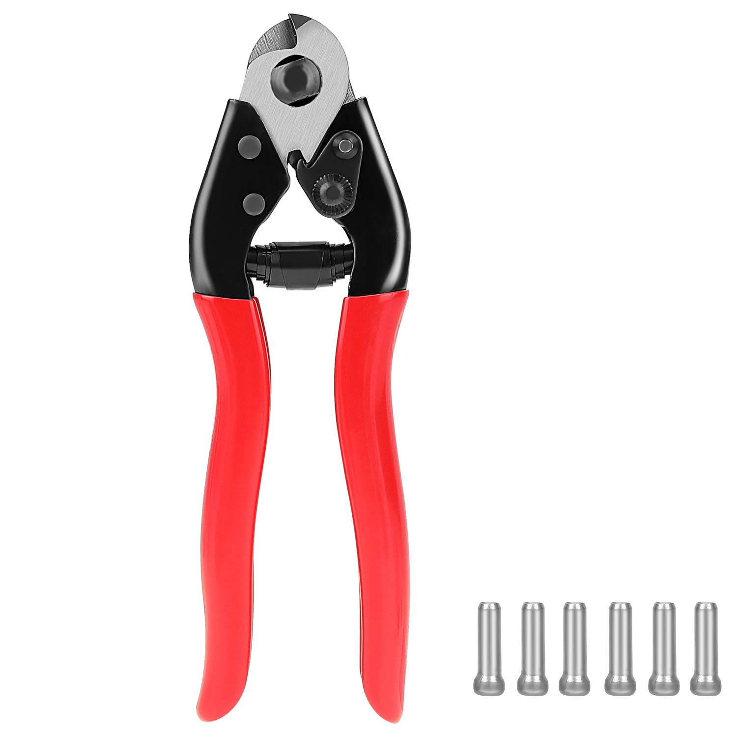 QKURT 190mm Bike Cable Cutter, Bicycle Brake Shifter Repair Tool + 6Pcs Bike Brake Cable Cap End Tips for Bicycle Cable and Housing