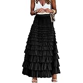 Mincib Womens Long Tulle Skirt A Line Ruffle Tiered Layered Skirts High Waisted Flowy Fairy Maxi Skirts