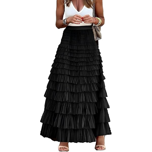 ハーリップトゥ ブラック Round Tiered Long Skirt M ハーリップトゥ