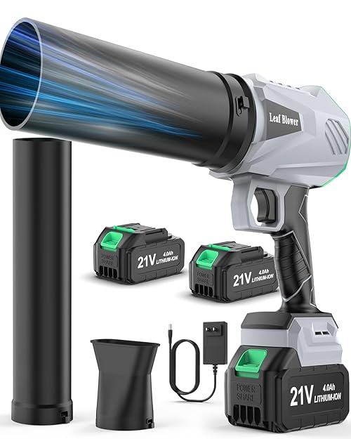 Handheld Leaf Blower Cordless - 21V 3-in-1 Car Drying Blower 2pcs 4.0Ah-Compact Turbo Jet Portable Hand Blower with Long Tube and Flat Nozzle for Outside Patio Garden Car Cleaning
