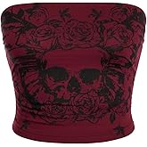 SOLY HUX Women's Y2k Goth Tube Crop Top Skull Print Strapless Sleeveless Bandeau Tops