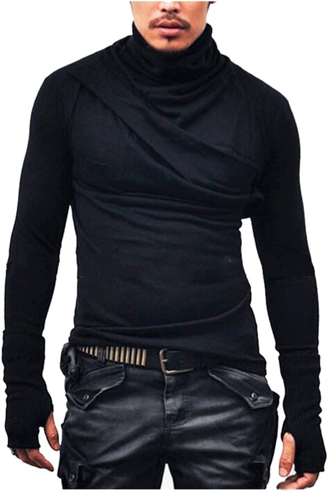 OXFLY Men's Turtleneck Thumb Hole Basic Tops T-Shirt Tees Sweatshirt