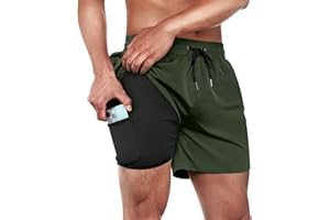 BRISIRA Mens Swim Trunks Swim Shorts for Men Quick Dry 5 inch Inseam Beach Shorts with Compression Liner Zipper Pocket