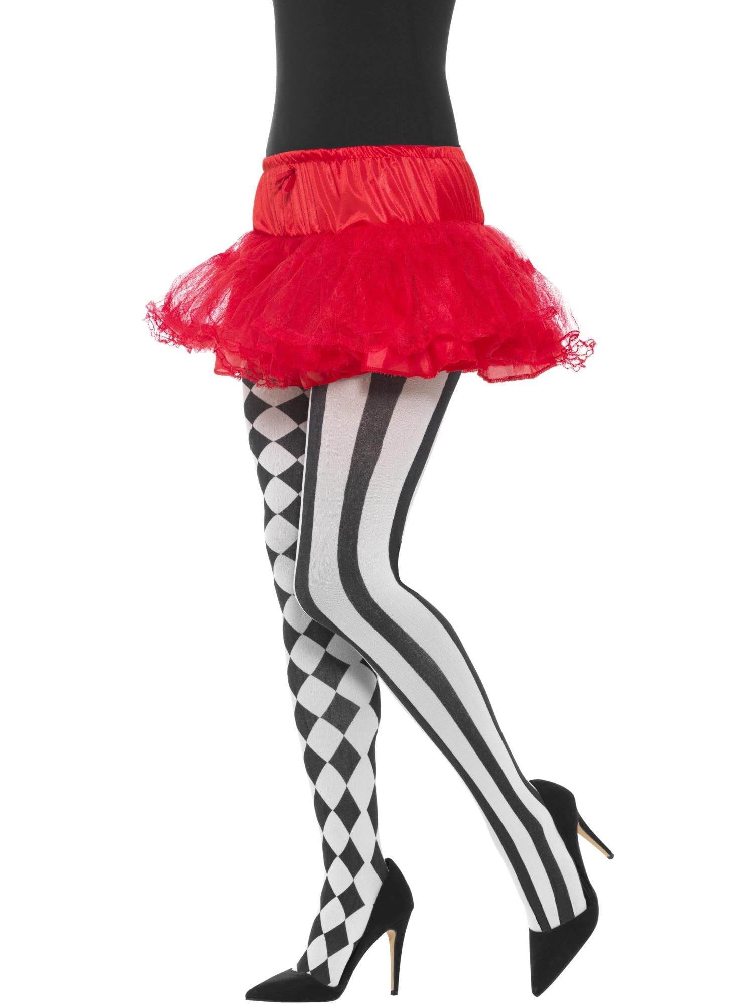 Smiffys Harlequin Tights for Women, Black and White Diamond Pattern, Circus Clown Jester Fancy Dress Accessory, Adult Stretch Costume Tights for Halloween, Carnival, or Themed Party Wear