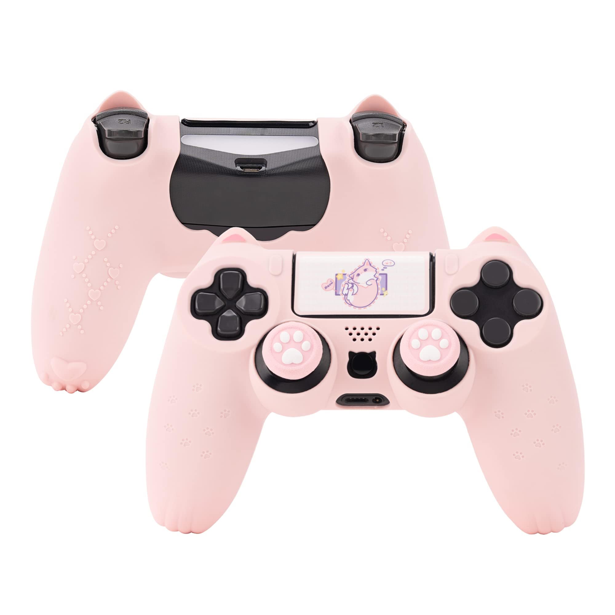 GeekShare Cat Paw PS4 Controller Skin Anti-Slip Silicone Skin Protective Cover Case for PS4 Wireless Controller -- Pink
