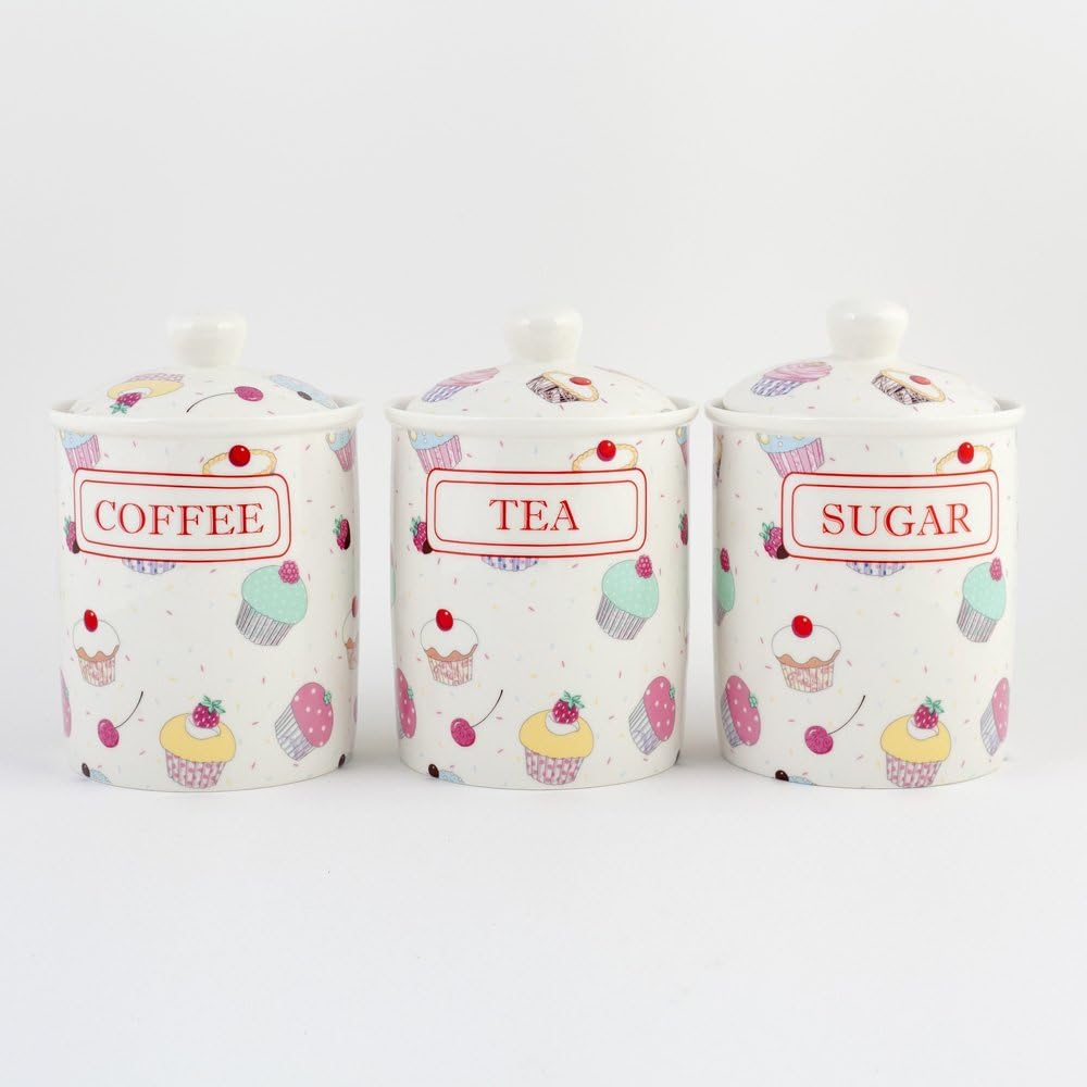 FAIRY CUPCAKES FINE BONE CHINA TEA COFFEE SUGAR CANISTERS/JARS FREE UK