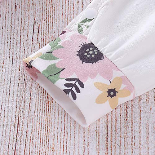3Pcs/Set Baby Girl Toddler Floral Outfit Clothes Set Romper + Hat + Bowknot Headband (Color : White 100)