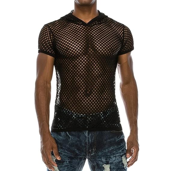 Longra Herren Unterhemd Aus Mesh Transparent Unterwäsche Stretch T-Shirt Tops Clubwear Männer Muskel Shirt Wetlook Slim Fit K