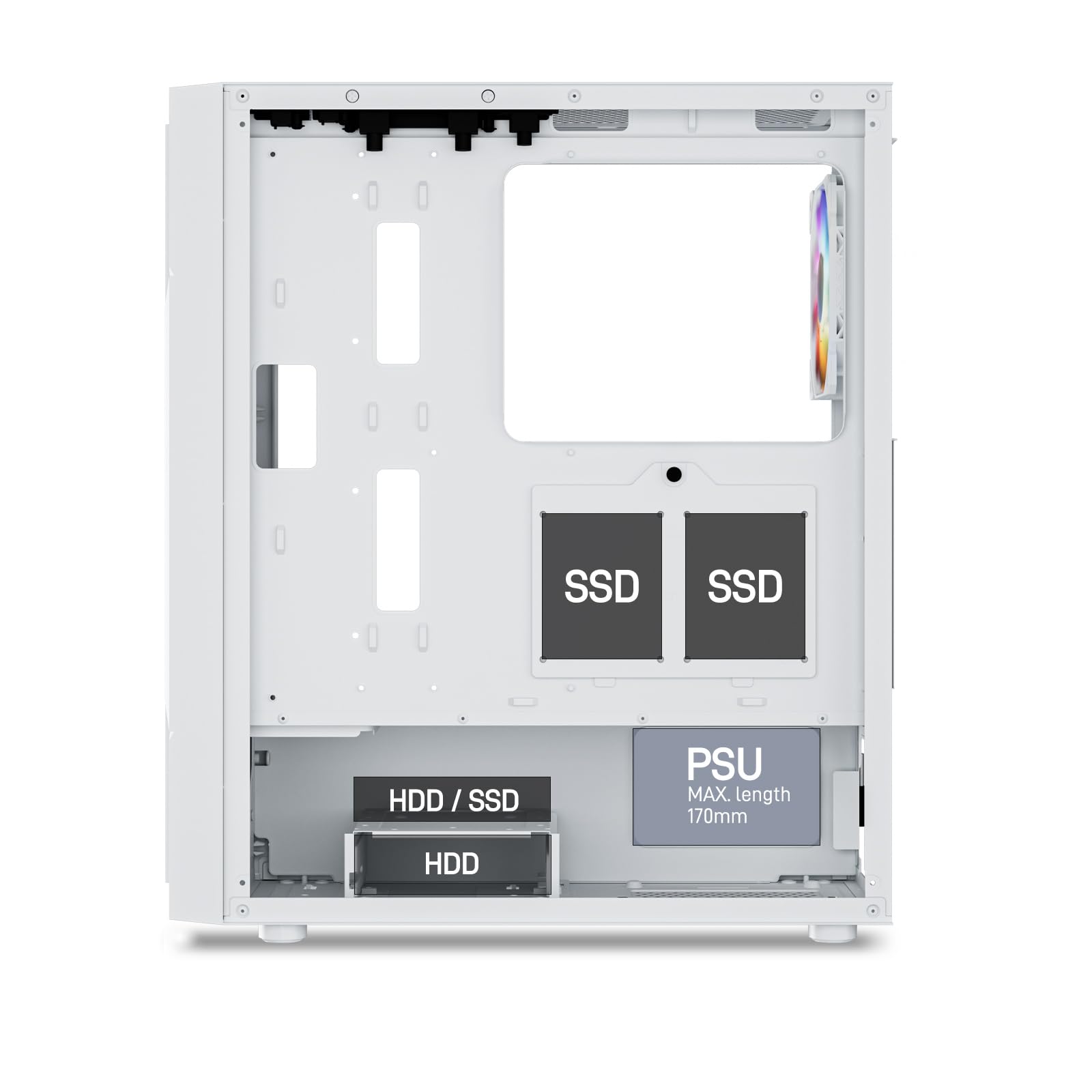 DARKROCK A8-M White Micro-ATX Mid Tower Computer PC Case for Gaming & Business Tempered Glass Side Panel Support 240mm Radiator on Top 1 x ARGB Fan & 2 x 120mm Cooling Fans Pre-Installed