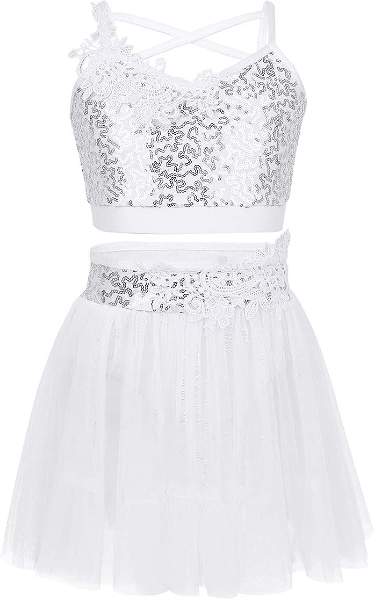 CHICTRY Kids Girls 2-Piece Flower Applique Tutu Skirt Top Set for Gymnastics Ballet Dancing or Swimming: Clothing