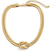 PLOUTOS Chunky Gold Knot Choker Necklace for Women Adjustable Double Snake Chain Design Bold Statement Fashion Jewelry Accessory For Party Daily Wear Gift