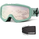 Karsaer Ski Goggles Anti-Fog Snow Goggles OTG 100% UV Protection Snowboard Goggles Bendable Dual-Lenses for Men Women Youth