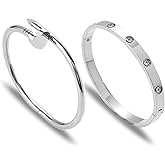 Acnode Gold Clover Bracelets for Women - Stackable Stainless Steel Nail Bracelet, Friendship & Love Bangle - Trendy Jewelry Set, Ideal Birthday Gift