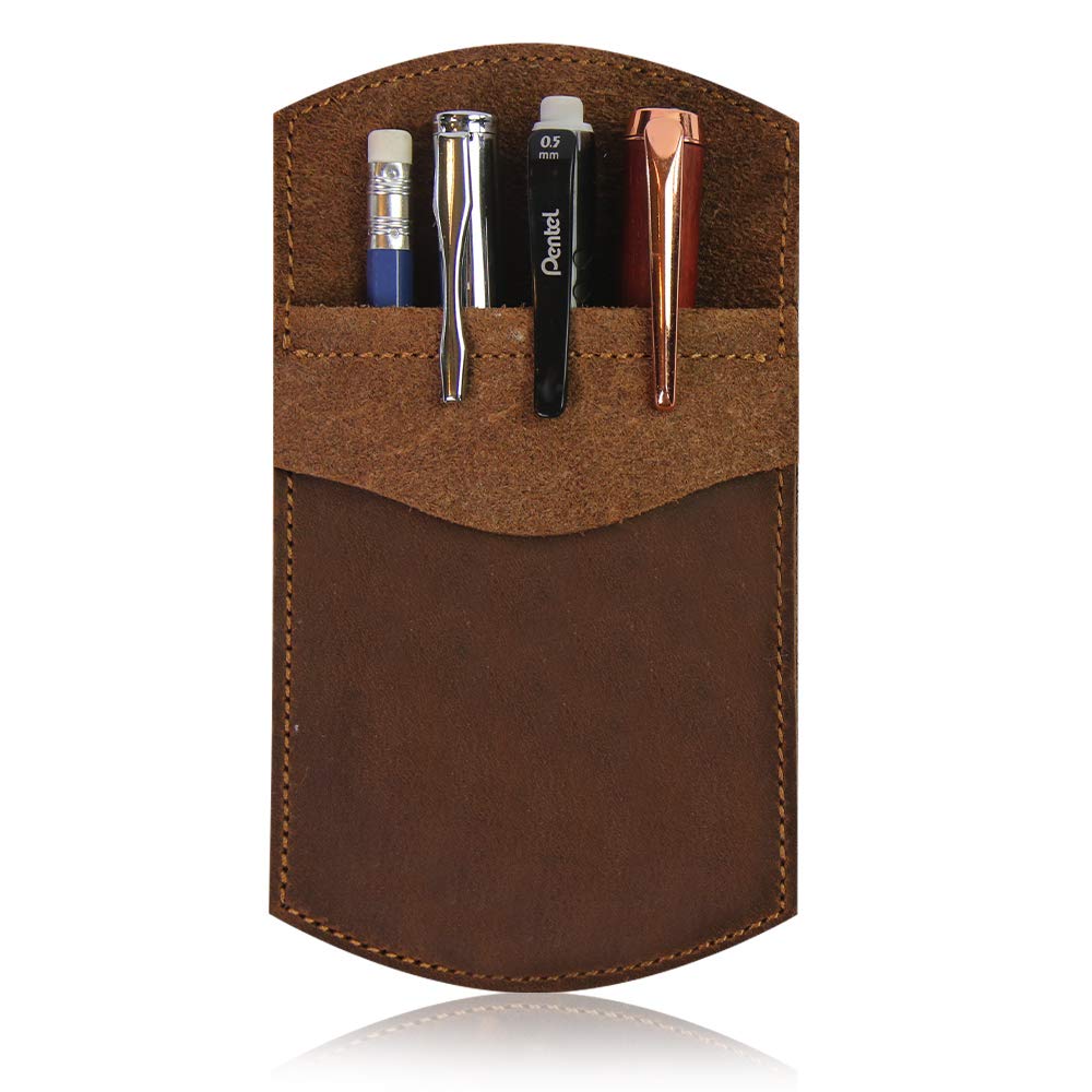 WANDERINGS Genuine Leather Pocket Protector - 3.5" x 6.25"- 9cm x 15.75cm - Handmade Leather Pen and Pencil Pocket Pouch Organizer for Office and Home - Pocket Pen Holder, Tool Pouch