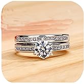 Classic 1.5CT 925 Sterling Silver Engagement Rings for Couples Sets Wedding Eternity Bridal Band Ring Set Simulated Diamond Stackable Halo CZ Cubic Zirconia Anniversary Princess for Women Size 8