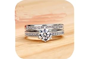 ZDIFDIC Classic 1.5CT 925 Sterling Silver Engagement Rings for Couples Sets Wedding Eternity Bridal Band Ring Set Simulated Diamond Stackable Halo CZ Cubic Zirconia Anniversary Princess for Women Size 7