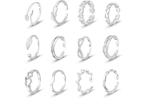 Ouligay 12PCS Toe Rings for Women Non Tarnish Silver Adjustable Toe Rings Set with Open Flower Toe Ring, Copper Crafted, Perfect Summer Beach Jewelry