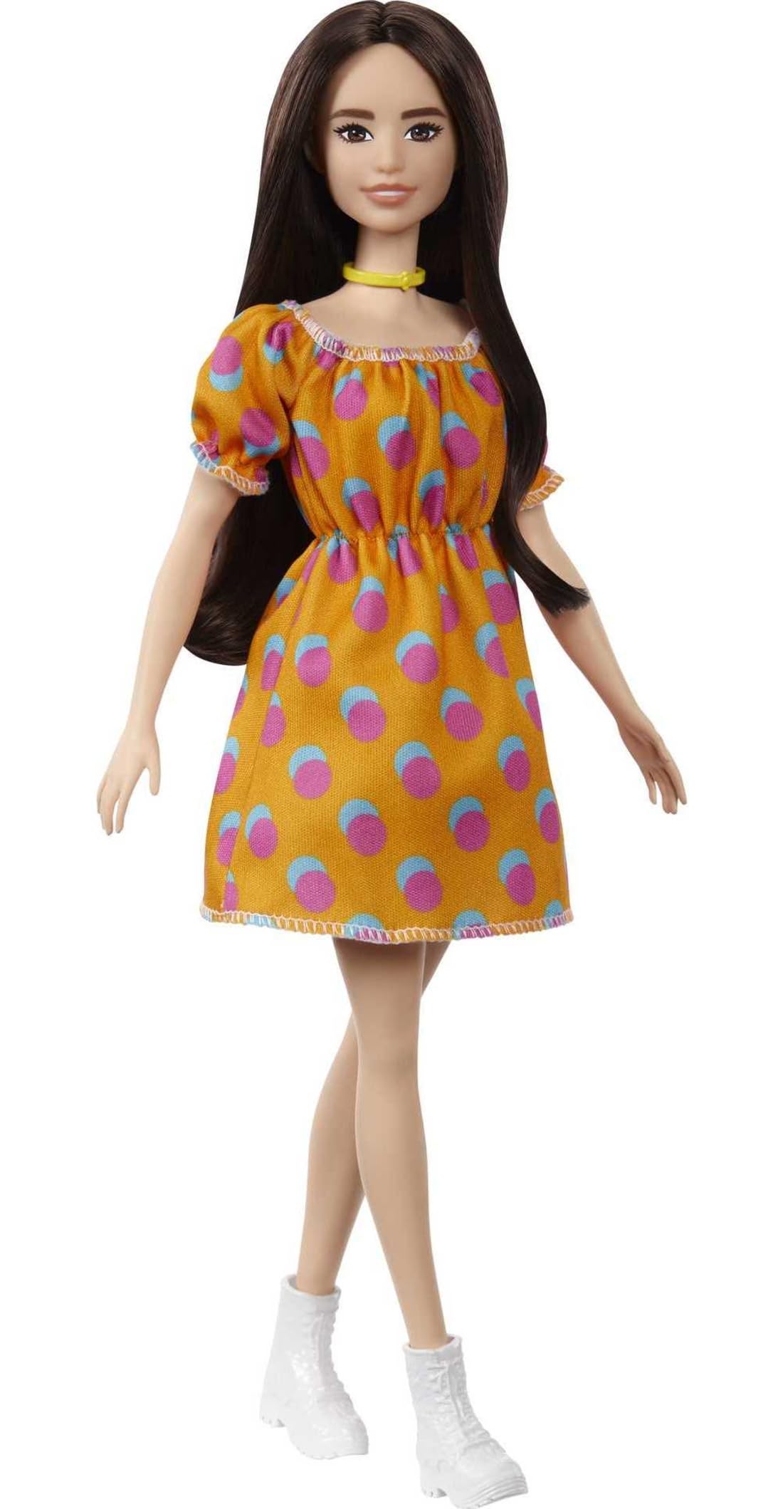 Barbie GRB52 Fashionistas Doll with Polka Dot Off-the-Shoulder Dress, Toy for Kids 3 to 8 Years Old, 30.48 cm*6.35 cm*8.89 cm