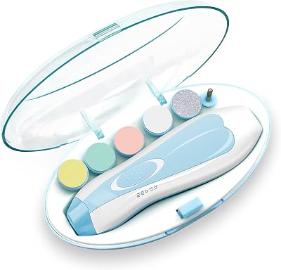 GRTLPOK Baby Nail File Electric Nail Trimmer with LED Light Blue