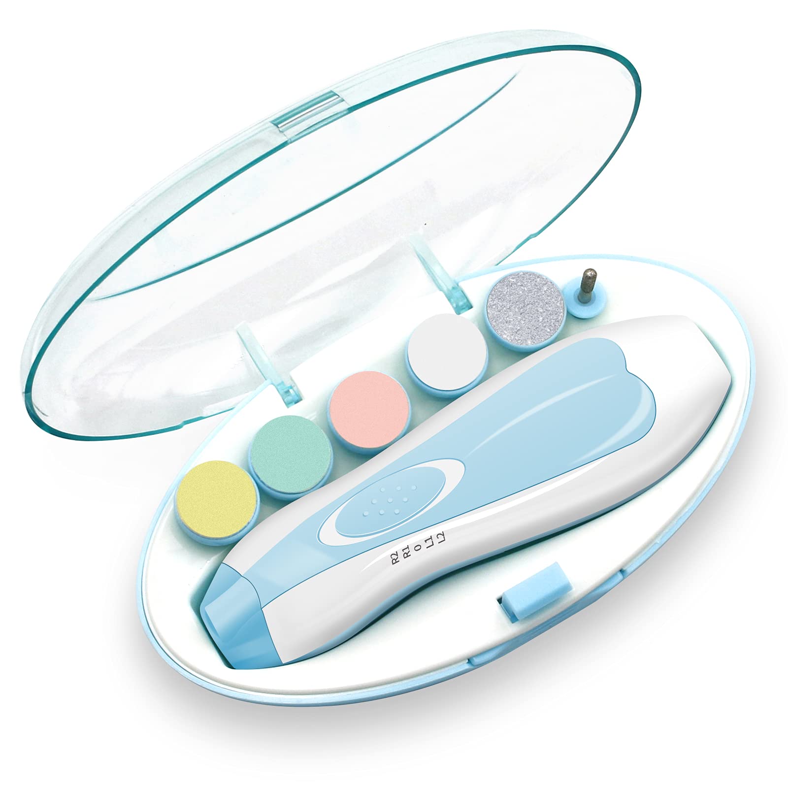 Baby Nail File, Electric Baby Nail Trimmer with LED Front Light, Safe and Quiet Baby Nail Clipper with 6 Grinding Heads for Newborn Infant Toddler Kids or Women (Blue)