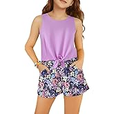 PATPAT Girls Hawaiian Outfits Crop Tank Tops + Elastic Waist Shorts with Pockets Clothing Sets Summer Clothes 4-14 Years