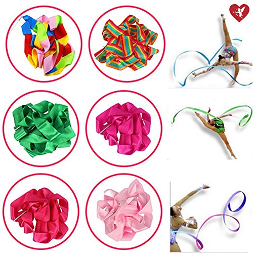SS Cohen10 Colors Gymnastic Dance Ribbon Streamer 13.1-foot Dancing Baton Gym Rhythmic Ribbons with Wand Art Artistic Gymnastics Ballet Twirling Rod Stick for Women Girls Kids Baton Twirling - Thumbnail 2
