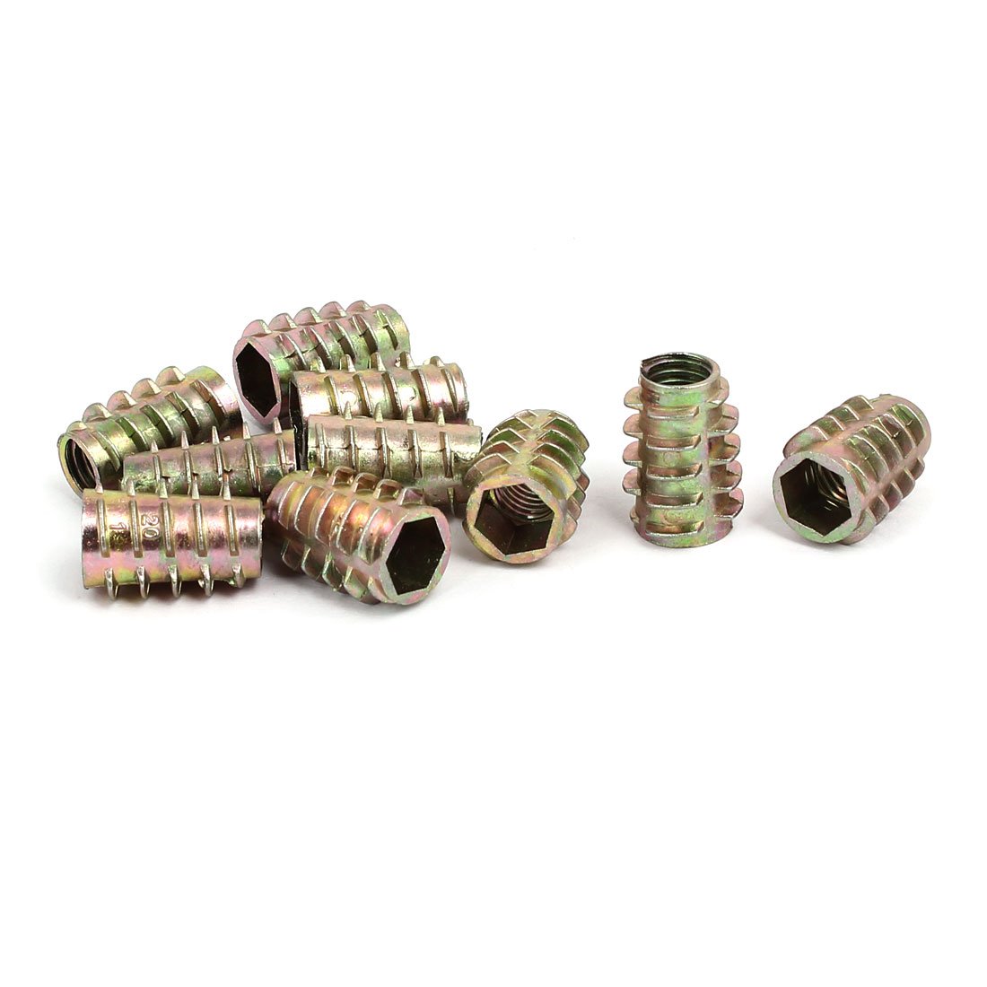 Sourcingmap M8x20mm Hex Socket Threaded Insert Nuts Bronze Tone 10pcs for Wood Furniture