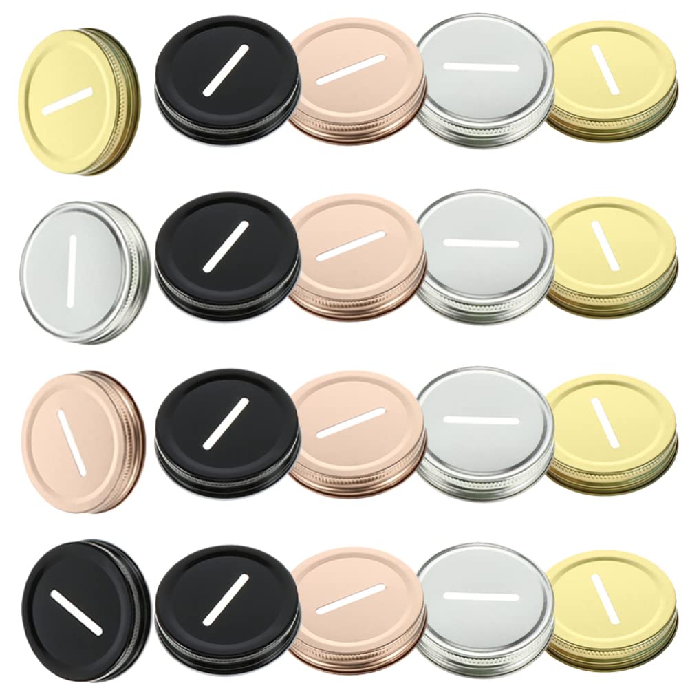 Alipis 20Pcs Piggy Bank Lids with Wide Slot for Coins Money Saving Jar Covers Tinplate Sealing Jar Caps for 70Mm Regular Mouth Mason Jars