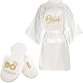 Jiuguva Bride Robe and Slippers for Wedding Day Bridesmaid Bridal Shower Gifts for Bachelorette Party